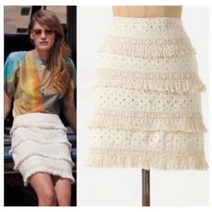 HD IN PARIS Beige Boho Tiered Fringe Mini Skirt